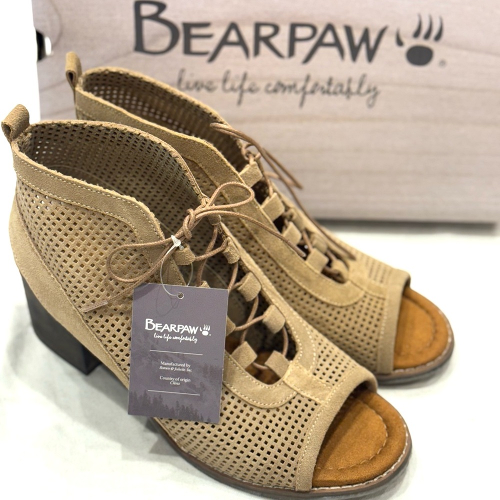 Bearpaw Vienna 2221 Women's Peep Toe Ankle Boots Color Sand Size 10